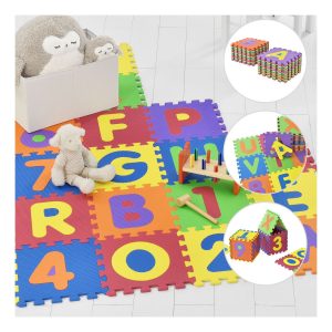 Juskys Kinder Puzzlematte Kim 36 Teile mit Buchstaben & Zahlen - rutschfest – Spielmatte bunt