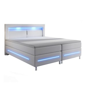 Juskys Boxspringbett Norfolk 140 x 200 cm – LED Beleuchtung