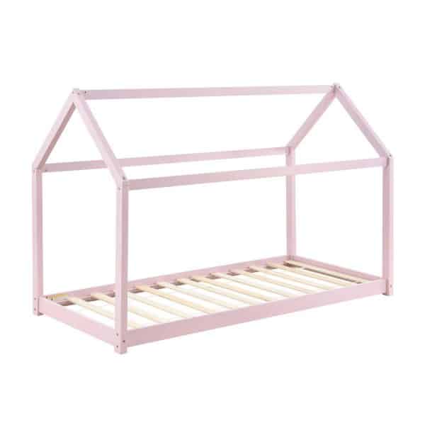 Juskys Kinderbett Carlotta 90 x 200 cm Lattenrost & Dach   rose   Hausbett   Holz   Kiefer