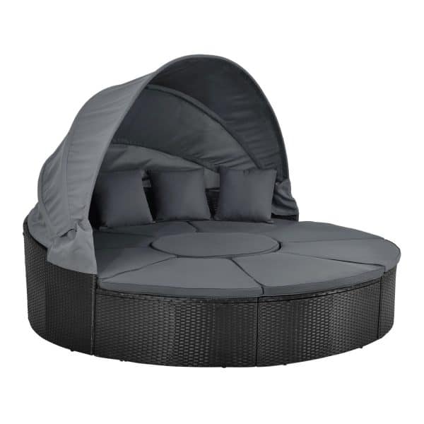 Juskys 2in1 XXL Polyrattan Sonneninsel & Sitzgruppe Puerto Plata – Set mit Dach