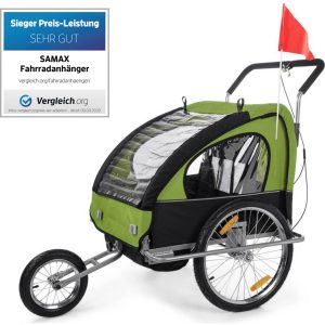 SAMAX 2in1 Fahrradanhänger / Jogger gefedert... Grün/Schwarz