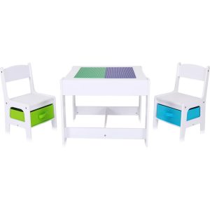Baby Vivo Kindersitzgruppe mit multifunktionalem Tisch und 2 Stühlen aus Holz - Moritz