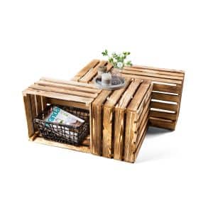 GrandBox Holz-Kiste 50x40x30 cm geflammt Kaminholz-Kiste Wein-Kiste Vintage... 4er Set