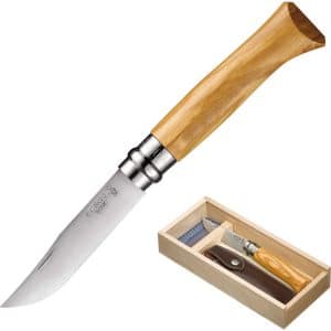 OPINEL Geschenk Set Messer No. 8 + Etui - Klappmesser Taschenmesser Oliven Holz