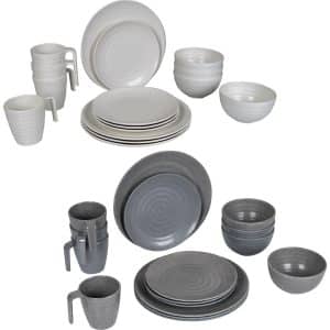 BO-CAMP Melamin Geschirr Set 16tlg - Camping Essgeschirr Reise Picknick Teller Farbe: Grau