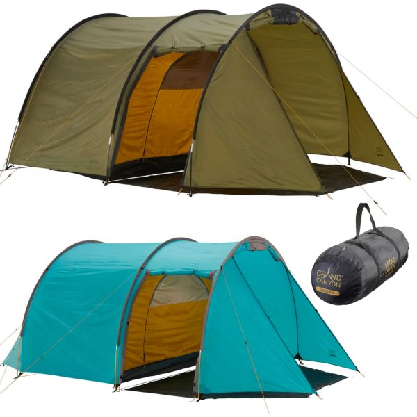 GRAND CANYON Tunelzelt Robson 4 Personen Zelt Familien Camping Leicht Vorraum Farbe: Blue Grass