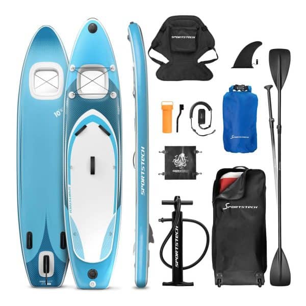 Sportstech Premium SUP-Board WBX mit 2in1 Sichtfenster Action-Cam... Aquamini-Blau