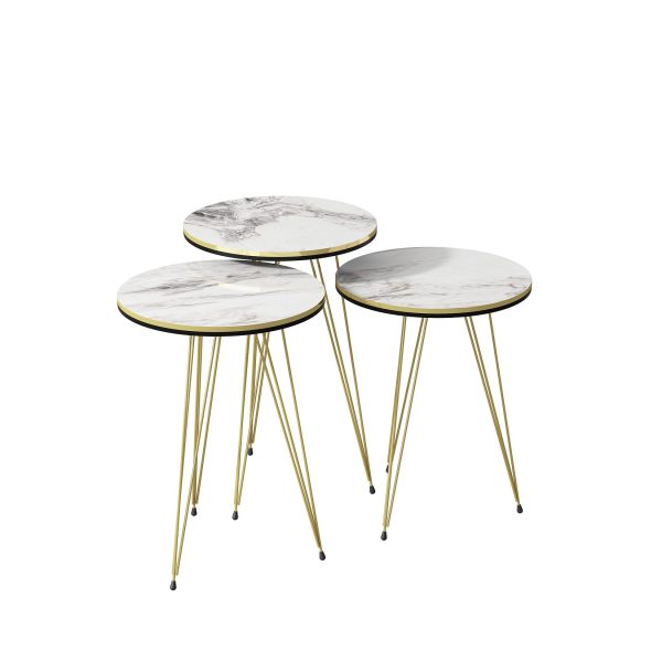 Beistelltisch 3er Set Marmoroptik Weiß 21146191
