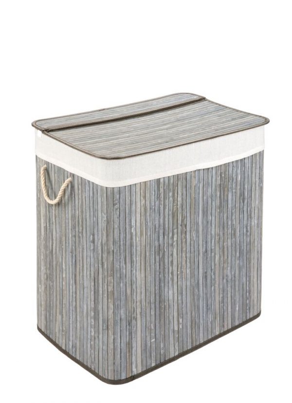 PANA®ECO Bambus Wäschekorb mit Deckel • Wäschebox Holz mit herausnehmbaren Wäschesack • Faltbarer Wäschesammler waschbar • Badezimmer Wäschetruhe • 100% Bambus • versch. Farben und Größen... Stone Grey
