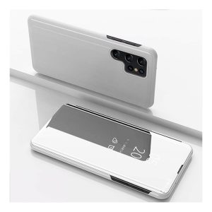 Handyhülle für Samsung Galaxy S22 Ultra 5G Schutzcase Klapptasche Mirror Cover... Silber