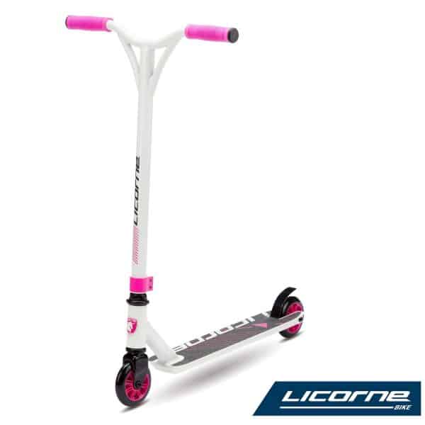 Licorne Stunt Scooter 360 Grad Lenkung Funscooter Kickscooter Tretroller Trick Roller Kinder ab 6 Jahre und Erwachsene... Weiß/Pink