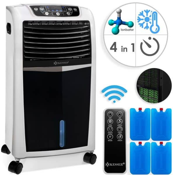 KESSER® 4in1 Mobile Klimaanlage   Fernbedienung   Klimagerät   Ventilator Klimaanlage   8 L Tank   Timer    3 Stufen   Ionisator Luftbefeuchter   Luftkühler  ... Weiß / Schwarz