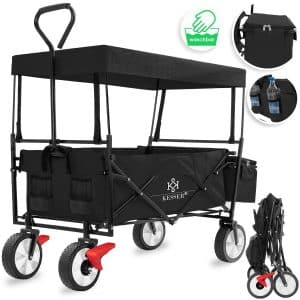 KESSER® Bollerwagen faltbar mit Dach Handwagen Transportkarre Gerätewagen   inkl. 2 Netztaschen und Einer Außentasche   klappbar   Vollgummi-Reifen   bis 100 kg Tragkraft   Mit Vorderrad-Bremse... Schwarz