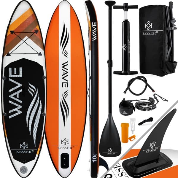 KESSER® Aufblasbares SUP Board Set Stand Up Paddle Board Premium Surfboard Wassersport   6 Zoll Dick    Komplettes Zubehör   130kg... (VARIO) Orange 320CM