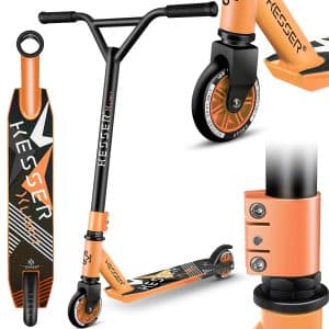 KESSER® Scooter Funscooter Stuntscooter X-Limit - 360° Lenkung mit ABEC 9 Kugellagern 100 mm PU Räder Robuster Kickscooter Tretroller Cityroller Trick Roller für Kinder Erwachsene... Orange / Schwarz