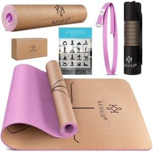 KESSER® Yogamatte Kork Inkl. Tragegurt Tasche & Yoga-Block Gymnastikmatte Yoga Matte rutschfest aus Naturkautschuk TPE Fitnessmatte