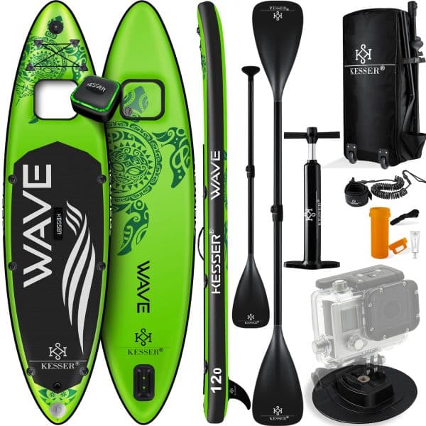 KESSER® SUP Board Aufblasbar Set mit Sichtfenster Stand Up Paddle Board Premium Surfboard Wassersport   6 Zoll Dick    Komplettes Zubehör   130kg... (AQUA) Grün 320CM