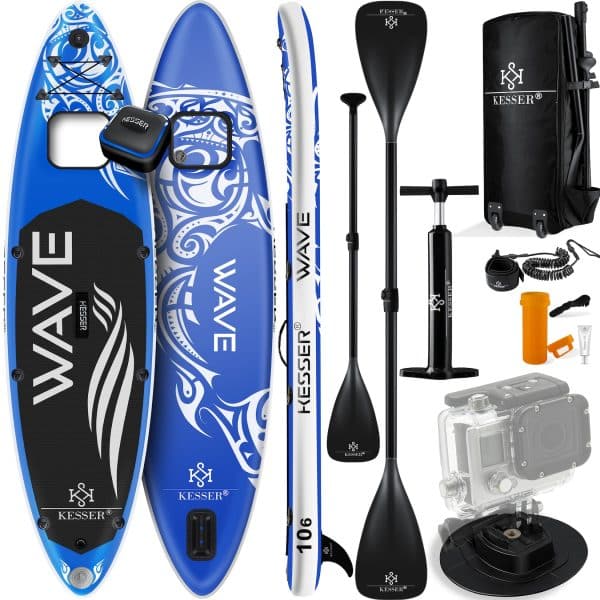 KESSER® SUP Board Aufblasbar Set mit Sichtfenster Stand Up Paddle Board Premium Surfboard Wassersport   6 Zoll Dick    Komplettes Zubehör   130kg... (AQUA) Blau 320CM