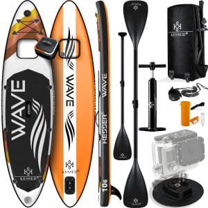 KESSER® SUP Board Aufblasbar Set mit Sichtfenster Stand Up Paddle Board Premium Surfboard Wassersport   6 Zoll Dick    Komplettes Zubehör   130kg... (VARIO) Orange 320CM