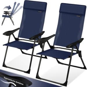 KESSER® 2er Set Gartenstuhl Hochlehner Alu Klappstuhl 7-Fach Verstellbar mit Armlehnen Atmungsaktiv klappbar Campingstuhl Balkonstuhl Klappsessel Garten Terrasse... Blau