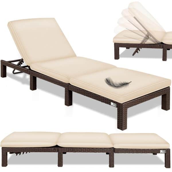 KESSER® Sonnenliege Polyrattan Palma Gartenliege mit Auflage für Balkon