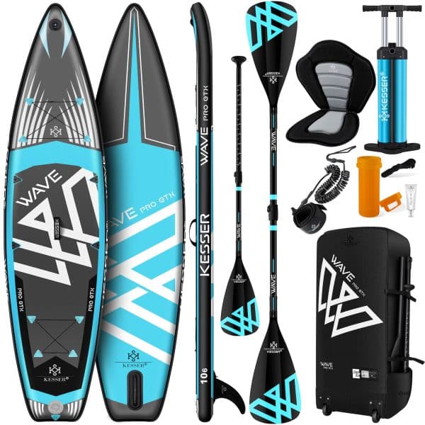 KESSER® Aufblasbare SUP Board Set PRO GTX mit Premium Hochdruckpumpe Transporttasche Stand Up Paddle Board   350x78x15cm 11.06' Cam Halterung   Surfboard 6 Zoll Dick Komplettes Zubehör 150kg... Blau - 320CM