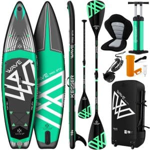 KESSER® Aufblasbare SUP Board Set PRO GTX mit Premium Hochdruckpumpe Transporttasche Stand Up Paddle Board   350x78x15cm 11.06' Cam Halterung   Surfboard 6 Zoll Dick Komplettes Zubehör 150kg... Grün - 320CM