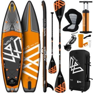 KESSER® Aufblasbare SUP Board Set PRO GTX mit Premium Hochdruckpumpe Transporttasche Stand Up Paddle Board   350x78x15cm 11.06' Cam Halterung   Surfboard 6 Zoll Dick Komplettes Zubehör 150kg... Orange - 320CM