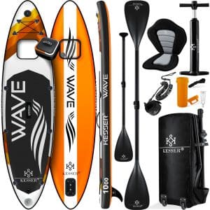 KESSER® SUP Board Aufblasbar Set mit Sichtfenster Stand Up Paddle Board Premium Surfboard Wassersport   6 Zoll Dick    Komplettes Zubehör   130kg... (VARIO) Orange 305CM