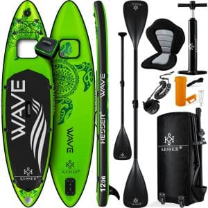 KESSER® SUP Board Aufblasbar Set mit Sichtfenster Stand Up Paddle Board Premium Surfboard Wassersport   6 Zoll Dick    Komplettes Zubehör   130kg... (AQUA) Grün 380CM