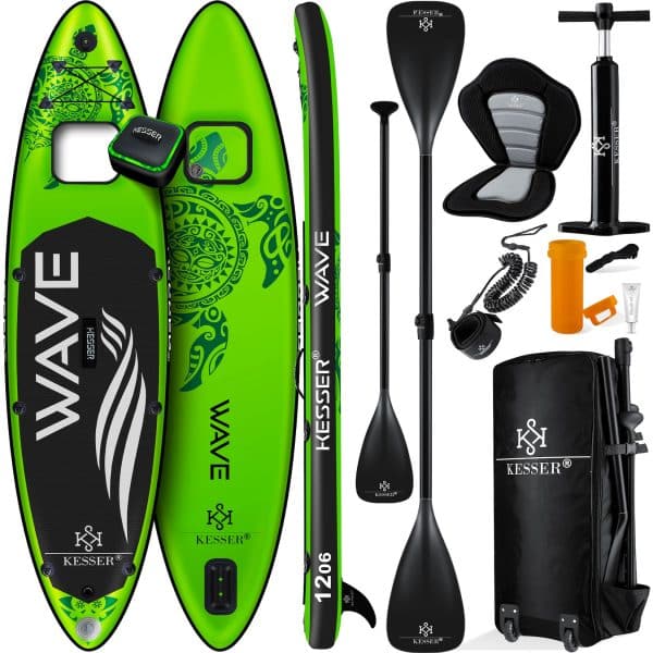 KESSER® SUP Board Aufblasbar Set mit Sichtfenster Stand Up Paddle Board Premium Surfboard Wassersport   6 Zoll Dick    Komplettes Zubehör   130kg... (AQUA) Grün 380CM