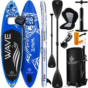 KESSER® SUP Board Aufblasbar Set mit Sichtfenster Stand Up Paddle Board Premium Surfboard Wassersport   6 Zoll Dick    Komplettes Zubehör   130kg... (AQUA) Blau 380CM