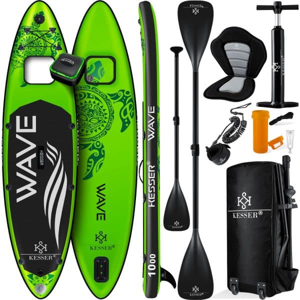 KESSER® SUP Board Aufblasbar Set mit Sichtfenster Stand Up Paddle Board Premium Surfboard Wassersport   6 Zoll Dick    Komplettes Zubehör   130kg... (AQUA) Grün 305CM