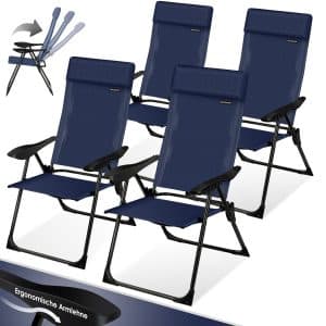 KESSER® 2er Set Gartenstuhl Hochlehner Alu Klappstuhl 7-Fach Verstellbar mit Armlehnen Atmungsaktiv klappbar Campingstuhl Balkonstuhl Klappsessel Garten Terrasse... Blau - 4er Set