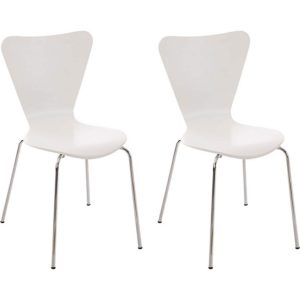 CLP 2x Konferenzstuhl CALISTO mit Holzsitz und stabilem Metallgestell I 2x platzsparender Stuhl mit einer Sitzhöhe von: 45 cm... weiß