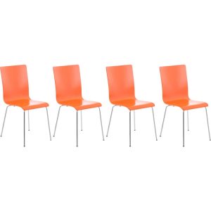 CLP 4er-Set  Wartezimmerstuhl PEPE mit ergonomisch geformten Holzsitz und Metallgestell I 4x Konferenzstuhl   In verschiedenen Farben erhältlich... orange