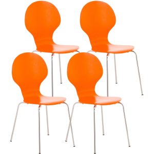 CLP 4x Stapelstuhl DIEGO l Ergonomisch geformter Konferenzstuhl mit Holzsitz und Metallgestell I Stapelbarer Stuhl mit pflegeleichter Sitzfläche... orange