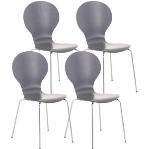 CLP 4x Stapelstuhl DIEGO l Ergonomisch geformter Konferenzstuhl mit Holzsitz und Metallgestell I Stapelbarer Stuhl mit pflegeleichter Sitzfläche... grau