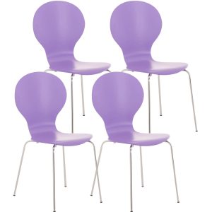 CLP 4x Stapelstuhl DIEGO l Ergonomisch geformter Konferenzstuhl mit Holzsitz und Metallgestell I Stapelbarer Stuhl mit pflegeleichter Sitzfläche... lila