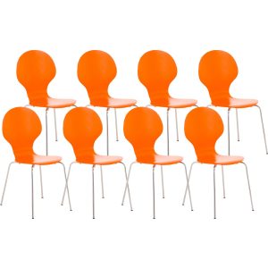 CLP 8 x Stapelstuhl Diego I Ergonomischer Konferenzstuhl Mit Holzsitz Und Metallgestell I Stapelbarer Stuhl Mit Pflegeleichter Sitzfläche... orange