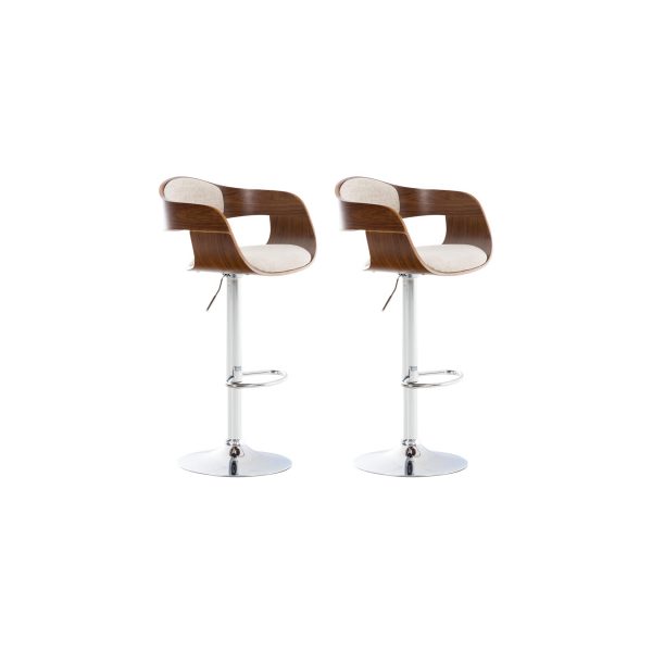 CLP 2er Set Barhocker Kingston Mit Stoffbezug Und Hochwertiger Polsterung I Höhenverstellbare Barstühle Mit Drehbaren Sitzen... walnuss/creme