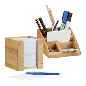 relaxdays 2 tlg Schreibtischset Schreibtisch Organizer mit Stiftehalter und Notizzettelbox