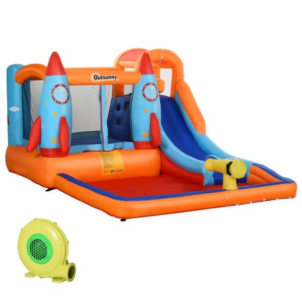 Outsunny Hüpfburg mit einem Pool und einer Rutsche bunt 350L x 250P x 185Acm   aufblasbares schloss springburg spielburg hüpfburg kinder