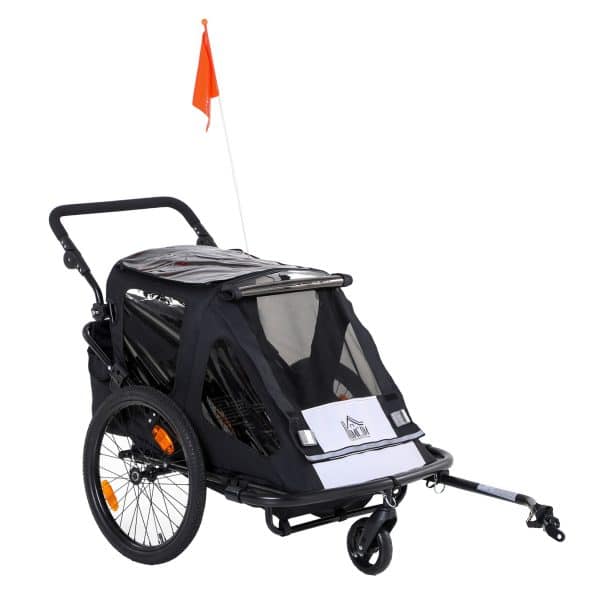 HOMCOM Kinder Fahrradanhänger mit Kinderwagen Funktion 160B x 83T x 96H cm   Kinderwagen Kinder Fahrradanhänger Anhänger 2 in 1 Kinderanhänger