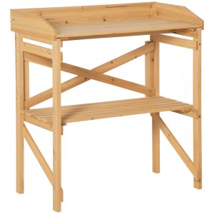 Outsunny Pflanztisch mit Schutzkante braun 80 x 40 x 84 cm   ablagefläche gärtnertisch garten holz hellbraun