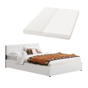 Juskys Polsterbett Marbella 140x200 cm weiß - Bett mit Matratze