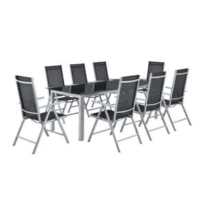 Juskys Aluminium Gartengarnitur Milano Gartenmöbel Set mit Tisch und 8 Stühlen Silber-Grau