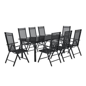 Juskys Aluminium Gartengarnitur Milano Gartenmöbel Set mit Tisch und 8 Stühlen Dunkel-Grau