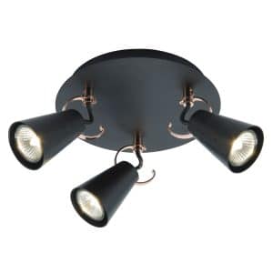BRILLIANT Lampe SASO Spotrondell 3flg schwarz/kupfer Für LED-Leuchtmittel geeignet I Dimmbar bei Verwendung geeigneter Leuchtmittel