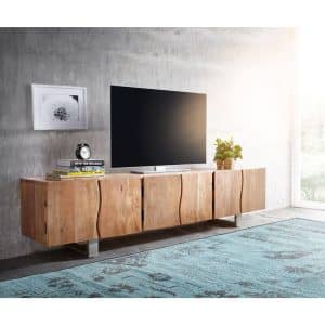 Fernsehtisch Live-Edge Akazie Natur 220 cm 6 Türen Massivholz Baumkante Lowboard